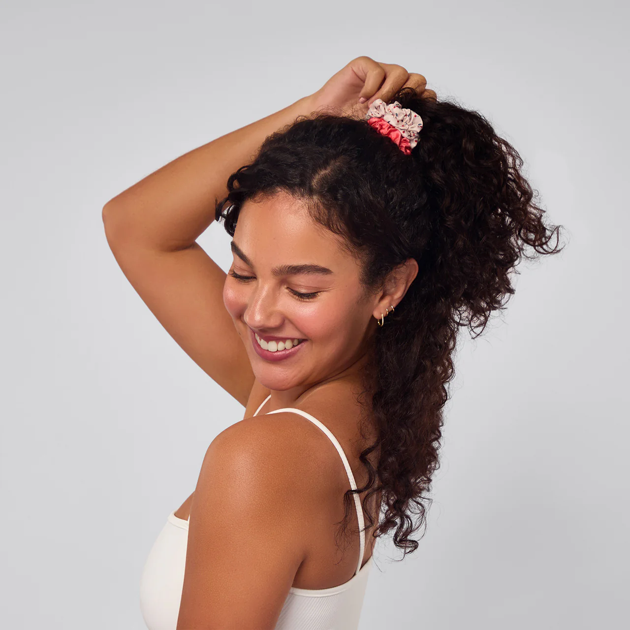 Cherry Blossom Ruched Satin Scrunchies 5pc Set - Image 2