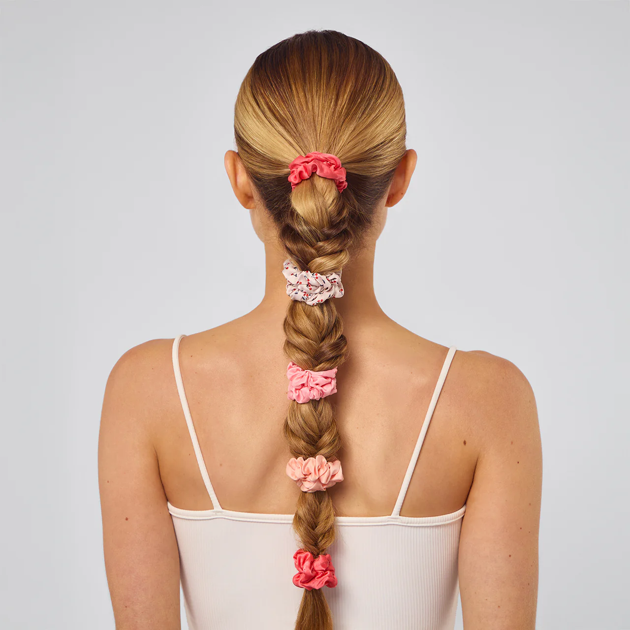 Cherry Blossom Ruched Satin Scrunchies 5pc Set - Image 3