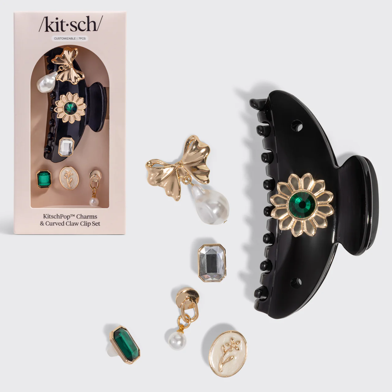 KitschPop™️ Curved Claw Clip & Charms in Vintage Black