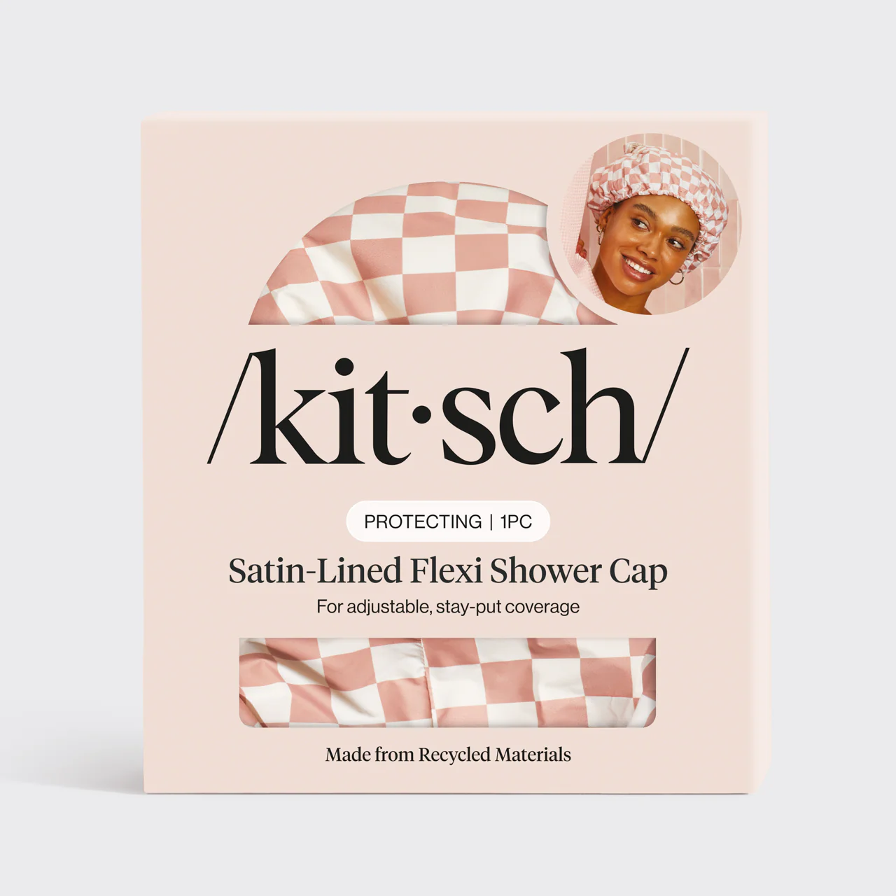 Terracotta Checker Satin Shower Cap - Image 2
