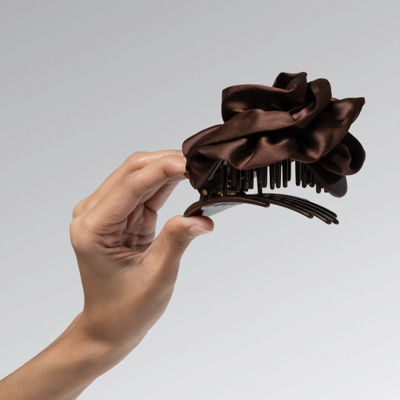 Satin Rosette Medium Flat Cloud Clip - Chocolate - Image 5