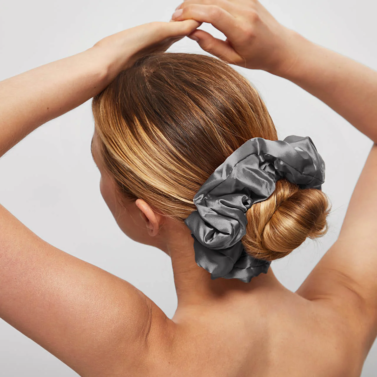 Charcoal & Gold Satin Pillow Scrunchies - Image 3