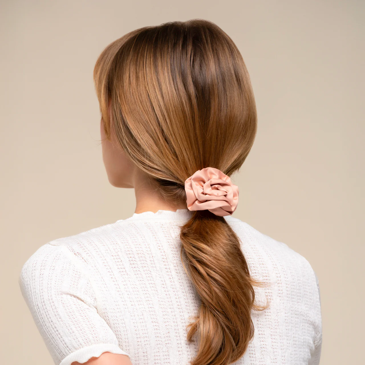 Terracotta Rosette Ruched Satin Scrunchies - Image 4